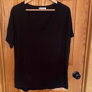 Anthropologie Black Short Sleeve V-Neck Top